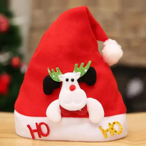 Festive Red Santa Claus Hat with Elk Embroidered Party Design