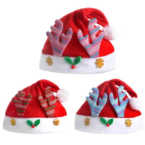 Festive Red Santa Claus Hat with Elk Embroidered Party Design