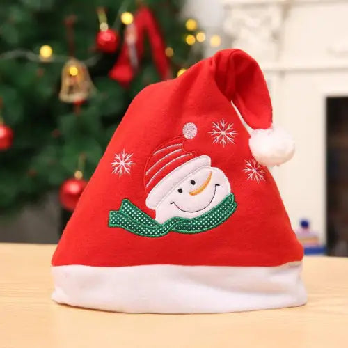 Festive Red Santa Claus Hat with Elk Embroidered Party Design