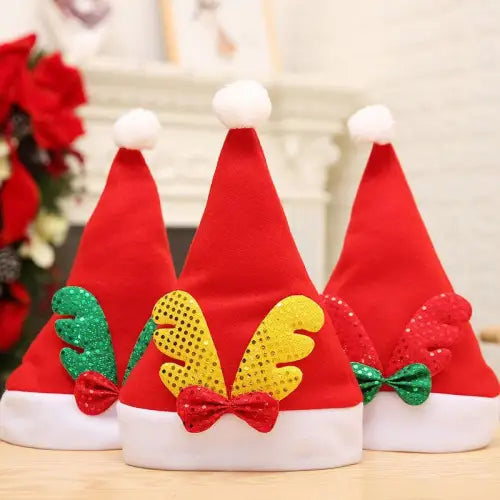 Festive Red Santa Claus Hat with Elk Embroidered Party Design