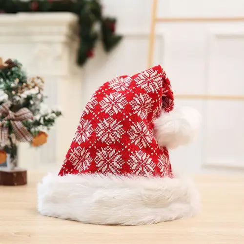 Festive Red Santa Claus Hat with Elk Embroidered Party Design