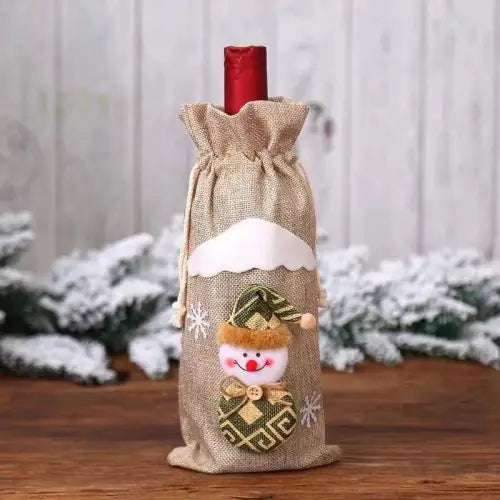 Festive Wine Bottle Covers Featuring Deer and Snowman Designs