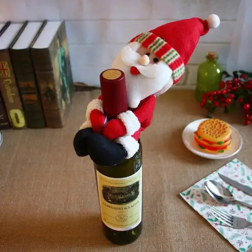 Festive Wine Bottle Covers Featuring Deer and Snowman Designs