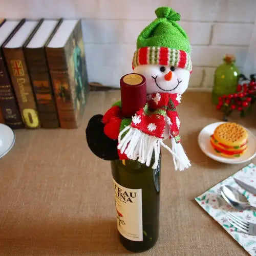 Festive Wine Bottle Covers Featuring Deer and Snowman Designs