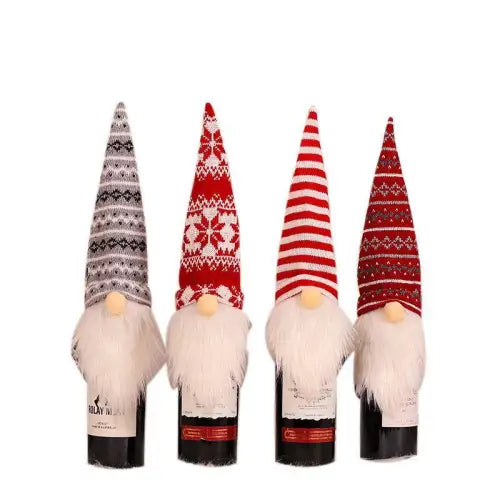 Festive Wine Bottle Covers Featuring Deer and Snowman Designs