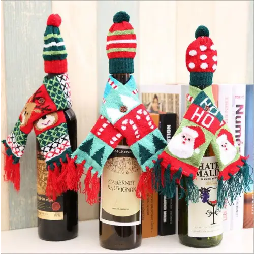 Festive Wine Bottle Covers Featuring Deer and Snowman Designs