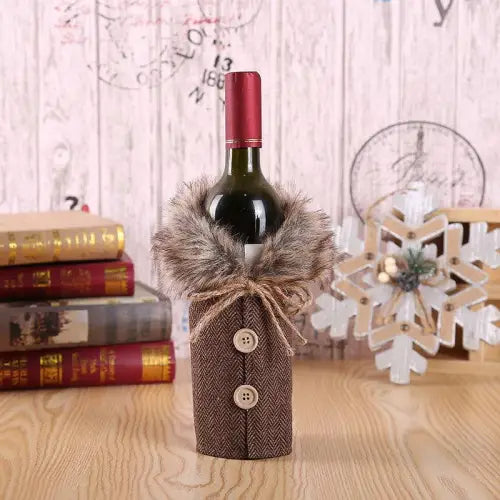 Festive Wine Bottle Covers Featuring Deer and Snowman Designs