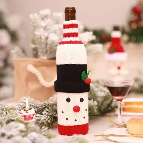 Festive Wine Bottle Covers Featuring Deer and Snowman Designs