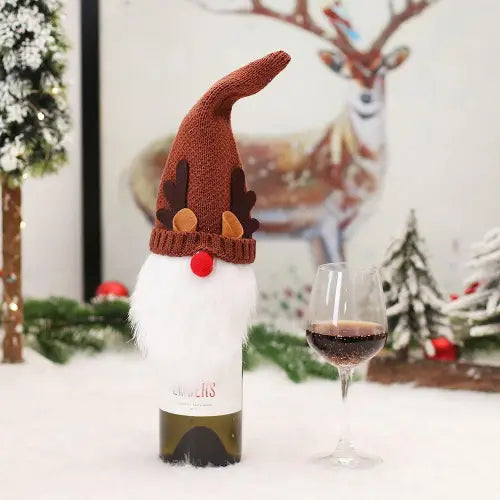 Festive Wine Bottle Covers Featuring Deer and Snowman Designs