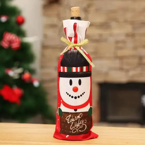 Festive Wine Bottle Covers Featuring Deer and Snowman Designs