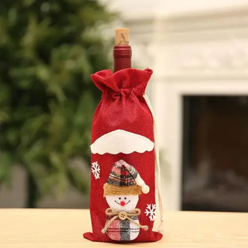 Festive Wine Bottle Covers Featuring Deer and Snowman Designs