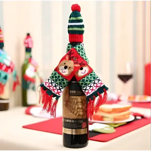 Festive Wine Bottle Covers Featuring Deer and Snowman Designs