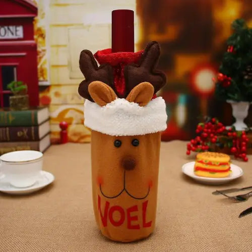 Festive Wine Bottle Covers Featuring Deer and Snowman Designs