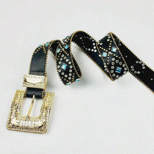 Rhinestone PU Leather Belt - CM