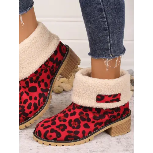 Fierce Leopard Block Heel Fuzzy Boots for Wild Style Seekers