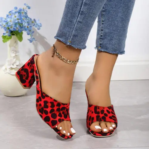 Fierce Leopard Block Heel Suede Sandals for Wild Nights