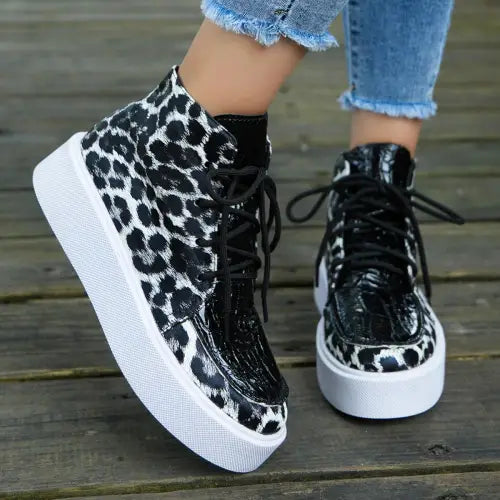 PU Leather Leopard Platform Sneakers - CM Fashion