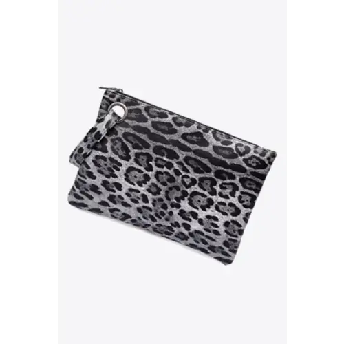 Fierce Leopard PU Leather Clutch with Wrist Strap