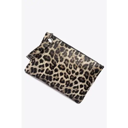 Fierce Leopard PU Leather Clutch with Wrist Strap