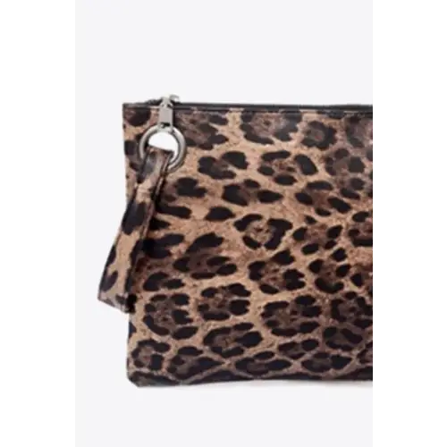 Fierce Leopard PU Leather Clutch with Wrist Strap