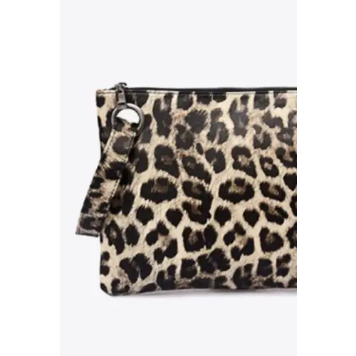 Fierce Leopard PU Leather Clutch with Wrist Strap