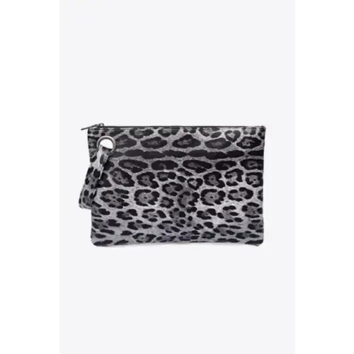 Fierce Leopard PU Leather Clutch with Wrist Strap