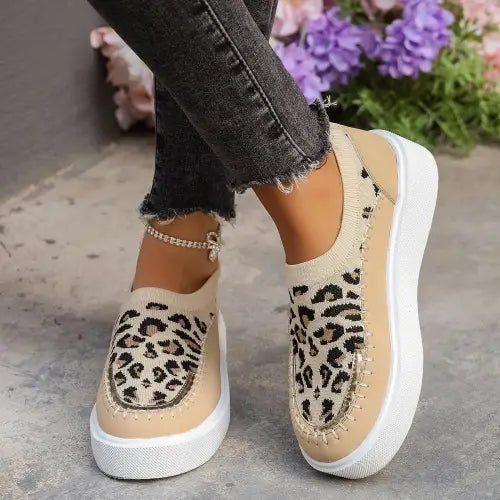 Leopard Round Toe Platform Sneakers - CM Fashion