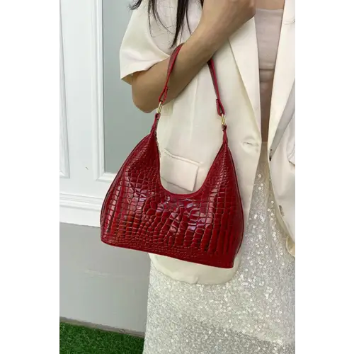 Fierce Red Croc Stone Texture Shoulder Bag for Trendsetting Style