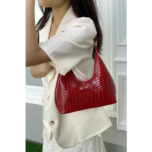 Fierce Red Croc Stone Texture Shoulder Bag for Trendsetting Style