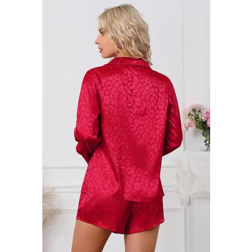 Fierce Red Leopard Long Sleeve Shirt and Shorts Lounge Set