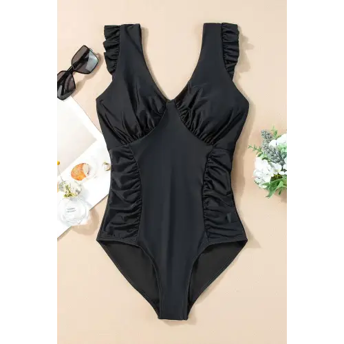 Flattering V-Neck One-Piece Swimwear with Ruched Design