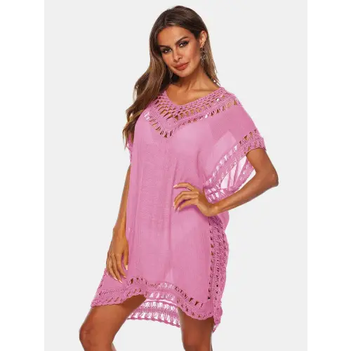 Cutout V-Neck Short Sleeve Cover-Up - CM Fashion