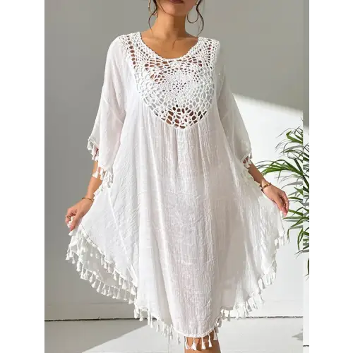 Tassel Cutout Scoop Neck Cover-Up Dress - CM Fashion