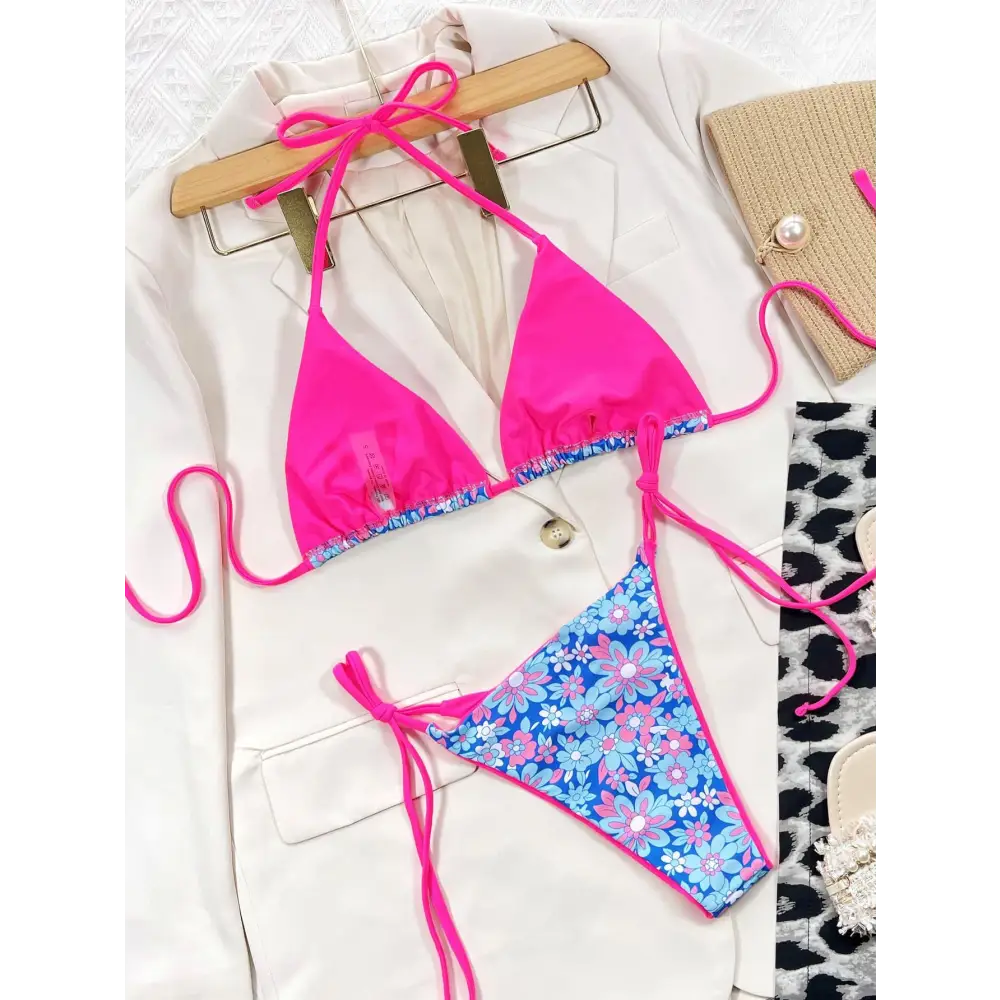 Blooming Beauty Floral Halter Neck Bikini Set for Summer Romance