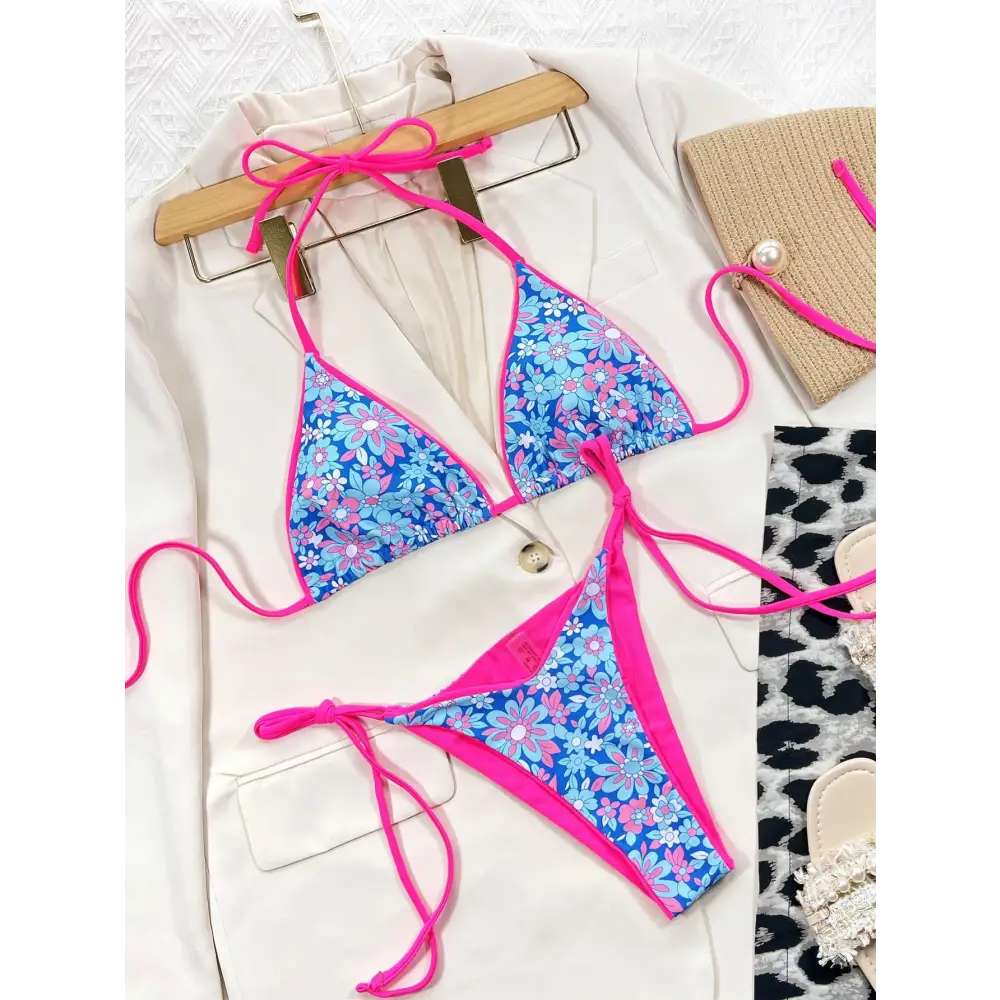 Blooming Beauty Floral Halter Neck Bikini Set for Summer Romance