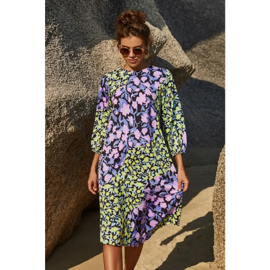 Floral Three Quarter Sleeve Dress - CM Fashion