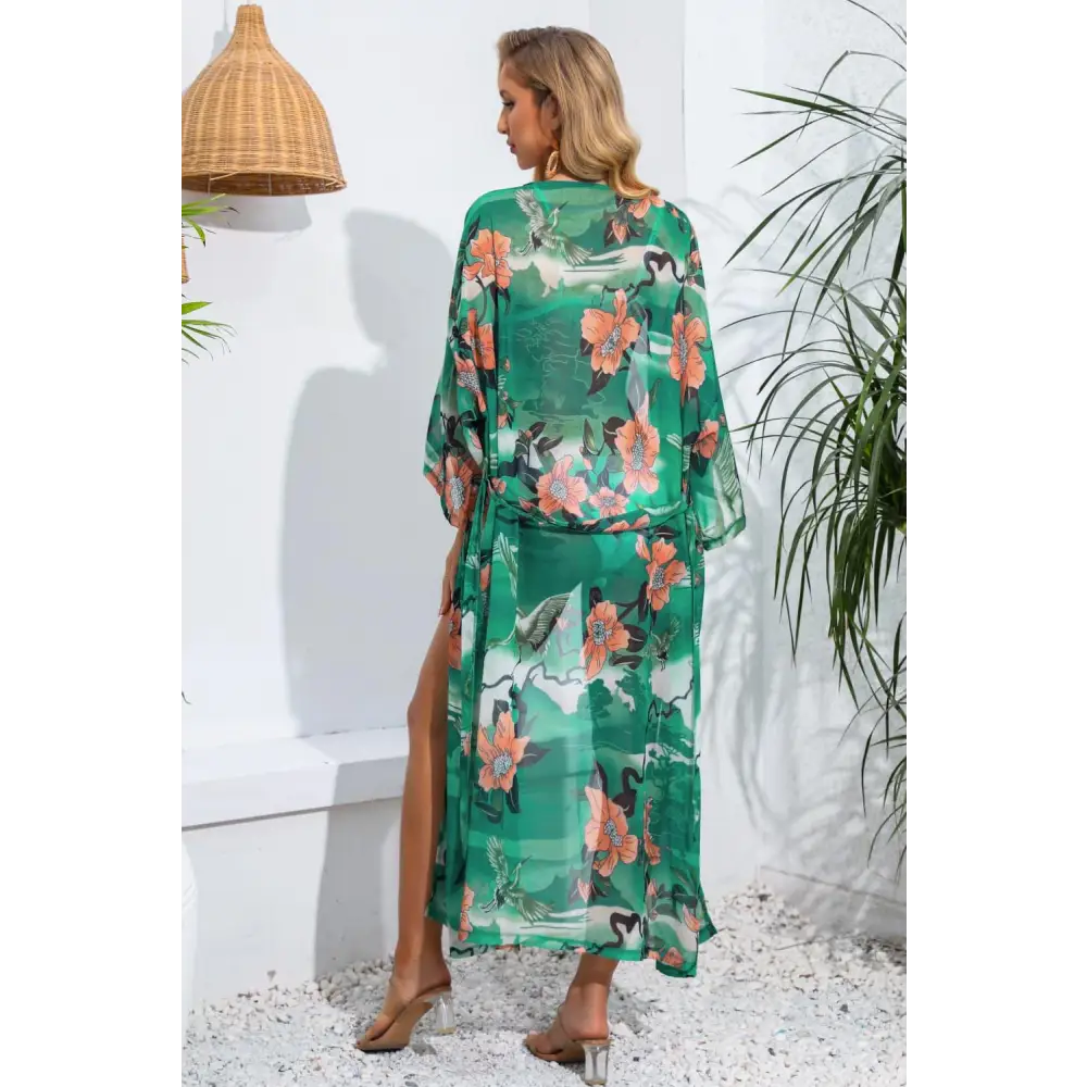 Breezy Floral Tie Waist Duster Cover Up for Beach Bliss