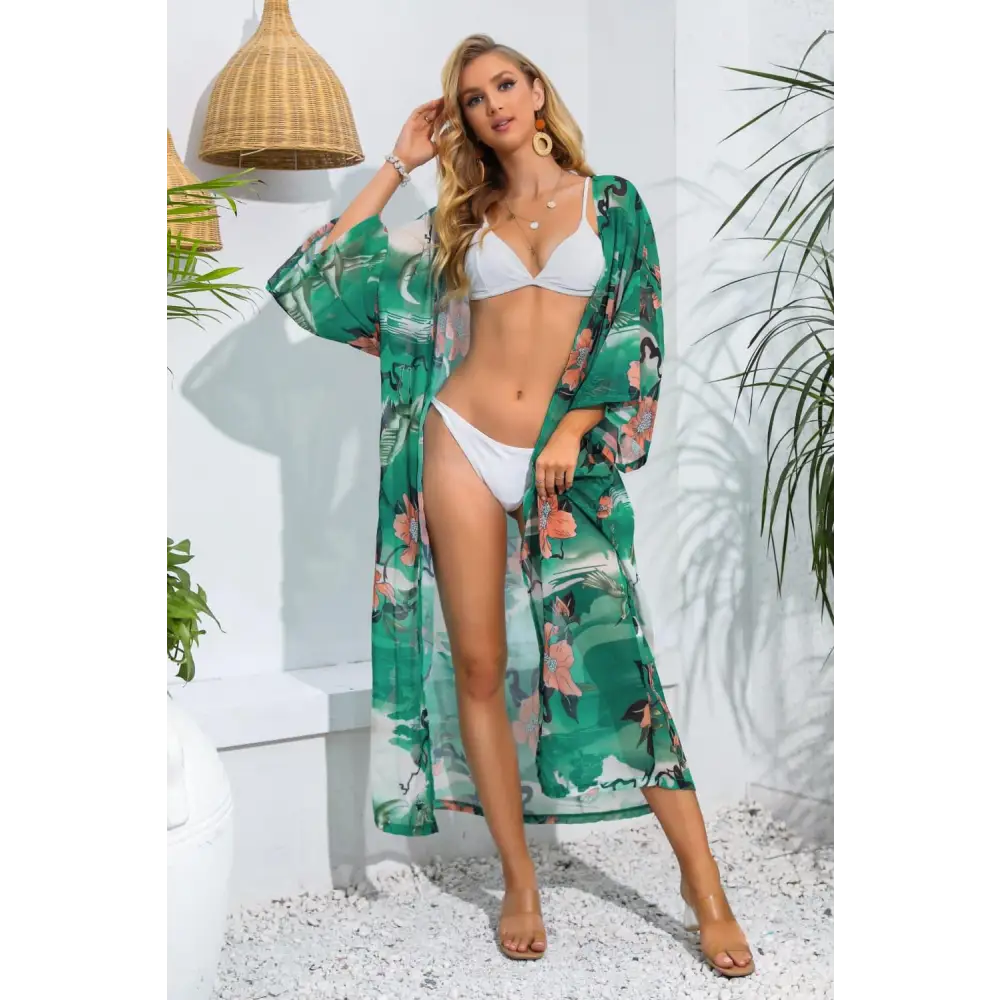 Breezy Floral Tie Waist Duster Cover Up for Beach Bliss