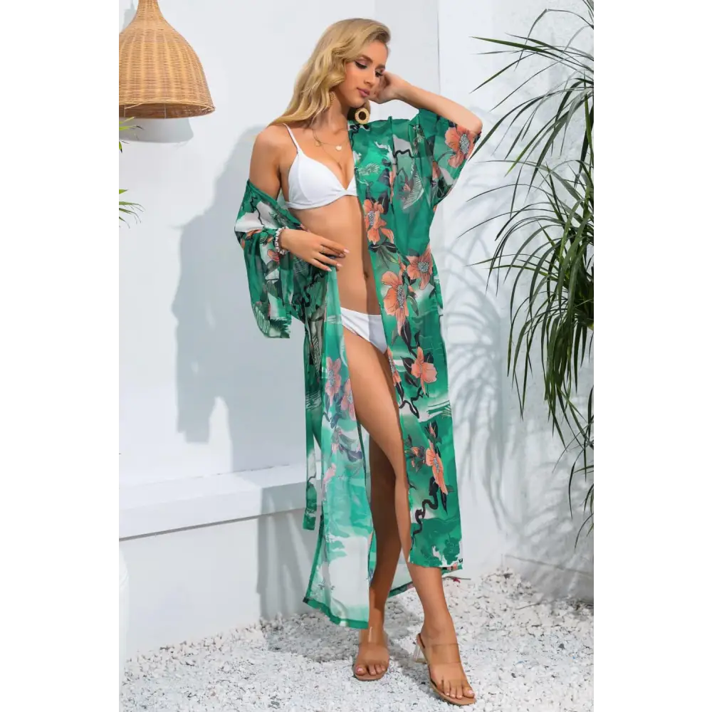 Breezy Floral Tie Waist Duster Cover Up for Beach Bliss