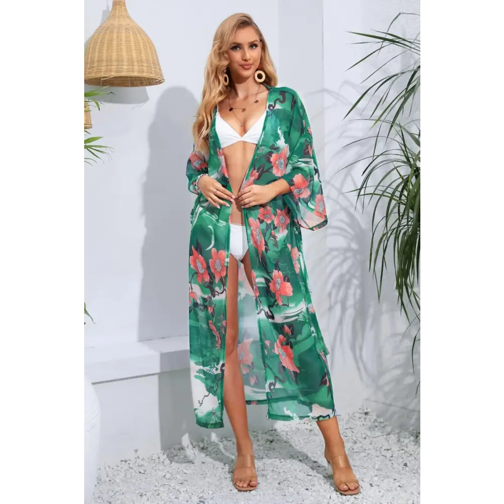 Breezy Floral Tie Waist Duster Cover Up for Beach Bliss