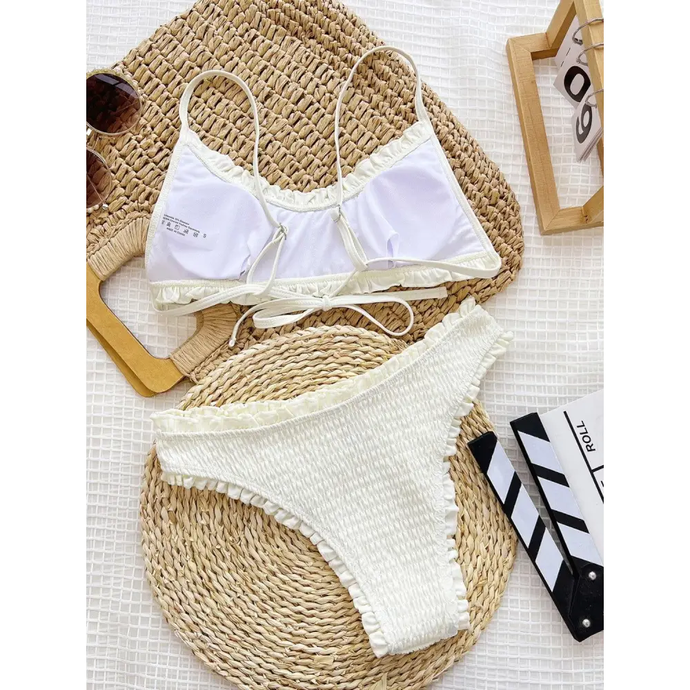 Frill Textured Spaghetti Strap Two-Piece Swim Set