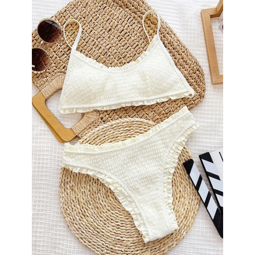 Frill Textured Spaghetti Strap Two-Piece Swim Set