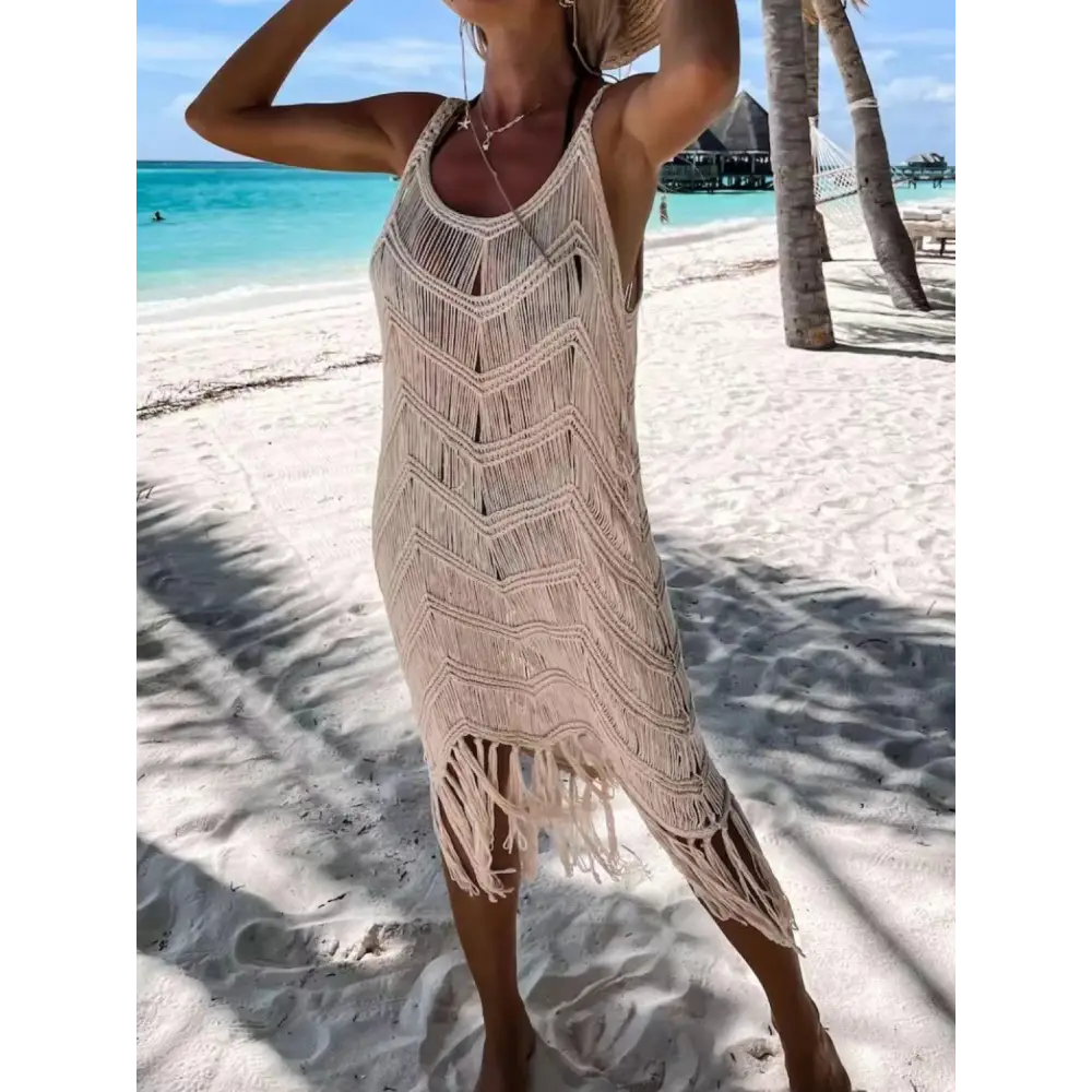 Boho Chic Fringe Scoop Neck Cover-Up for Beach Bliss