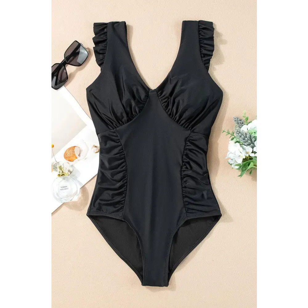 Flattering V-Neck One-Piece Swimwear with Ruched Design