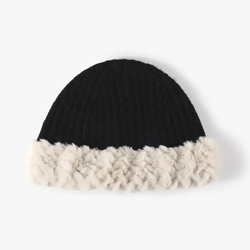 Fuzzy Hem Knit Hat