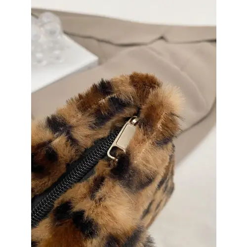 Fuzzy Leopard Fluff Handbag for Stylish Adventures