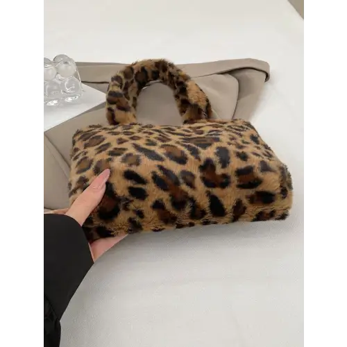 Fuzzy Leopard Fluff Handbag for Stylish Adventures