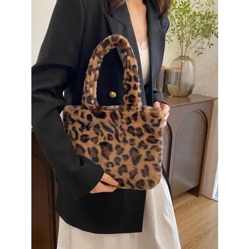 Fuzzy Leopard Fluff Handbag for Stylish Adventures