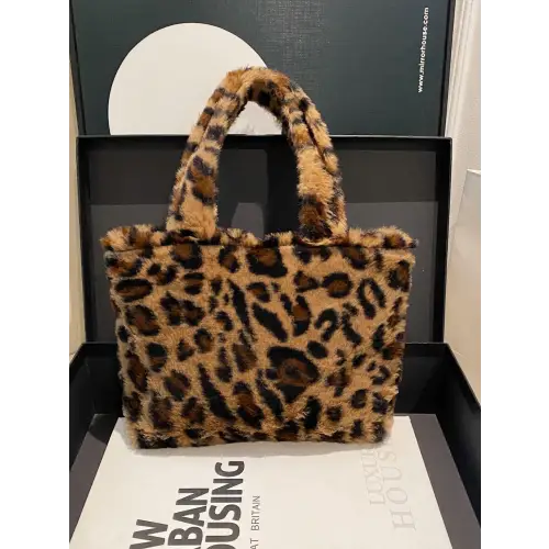 Fuzzy Leopard Fluff Handbag for Stylish Adventures