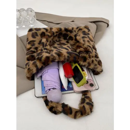 Fuzzy Leopard Fluff Handbag for Stylish Adventures